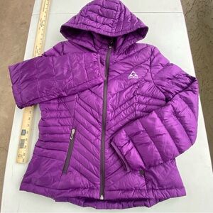 Gerry Purple Hooded Down Puffer Jacket Womens Large Lightweight Chevron Quilt